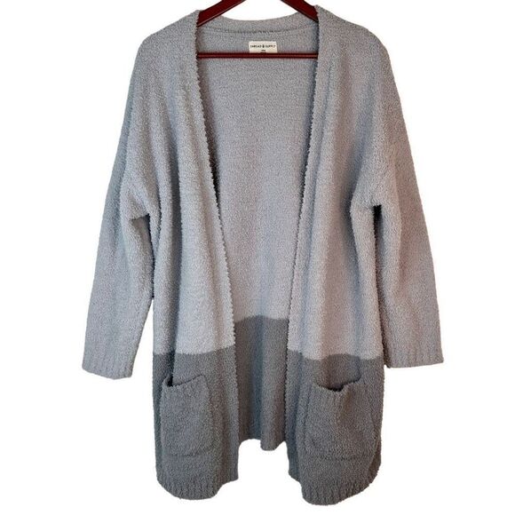 Thread & Supply Cozy Cloud Gray Colorblocked Cardigan OS Recycled Polyester - Picture 1 of 11